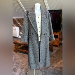 Zara Black & White Herringbone Wool Coat